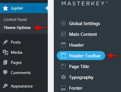 Header toolbar styling theme options - menu