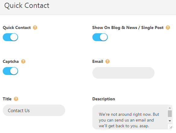 Quick contact form theme options - settings