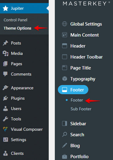 Theme options footer typography - menu