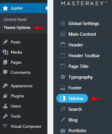 Theme options sidebar typography - menu