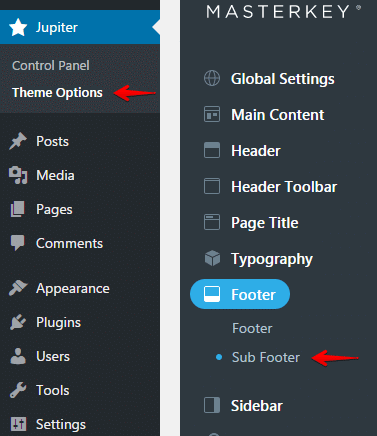 Theme options - sub footer menu