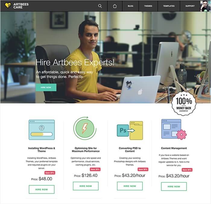 Artbees Care landing page