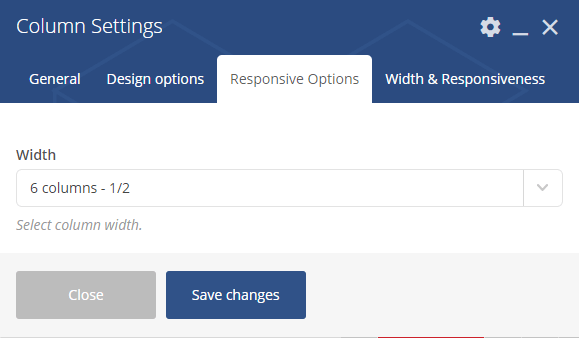 Visual composer column settings - responsive options tab