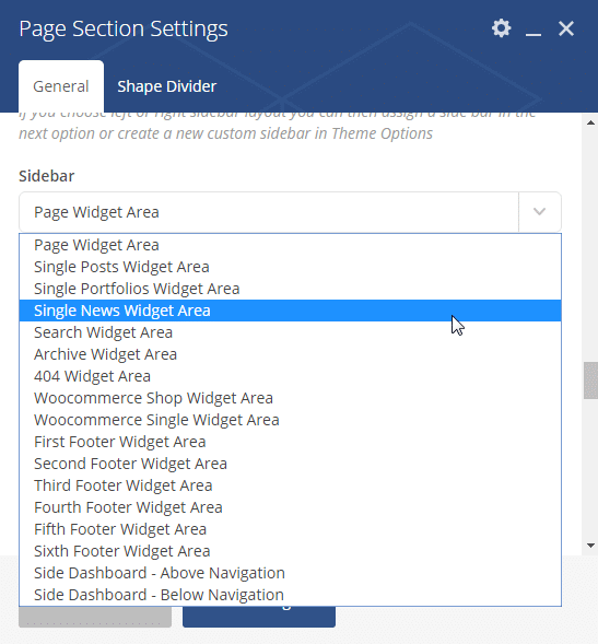 Adding a sidebar - page section sidebar option