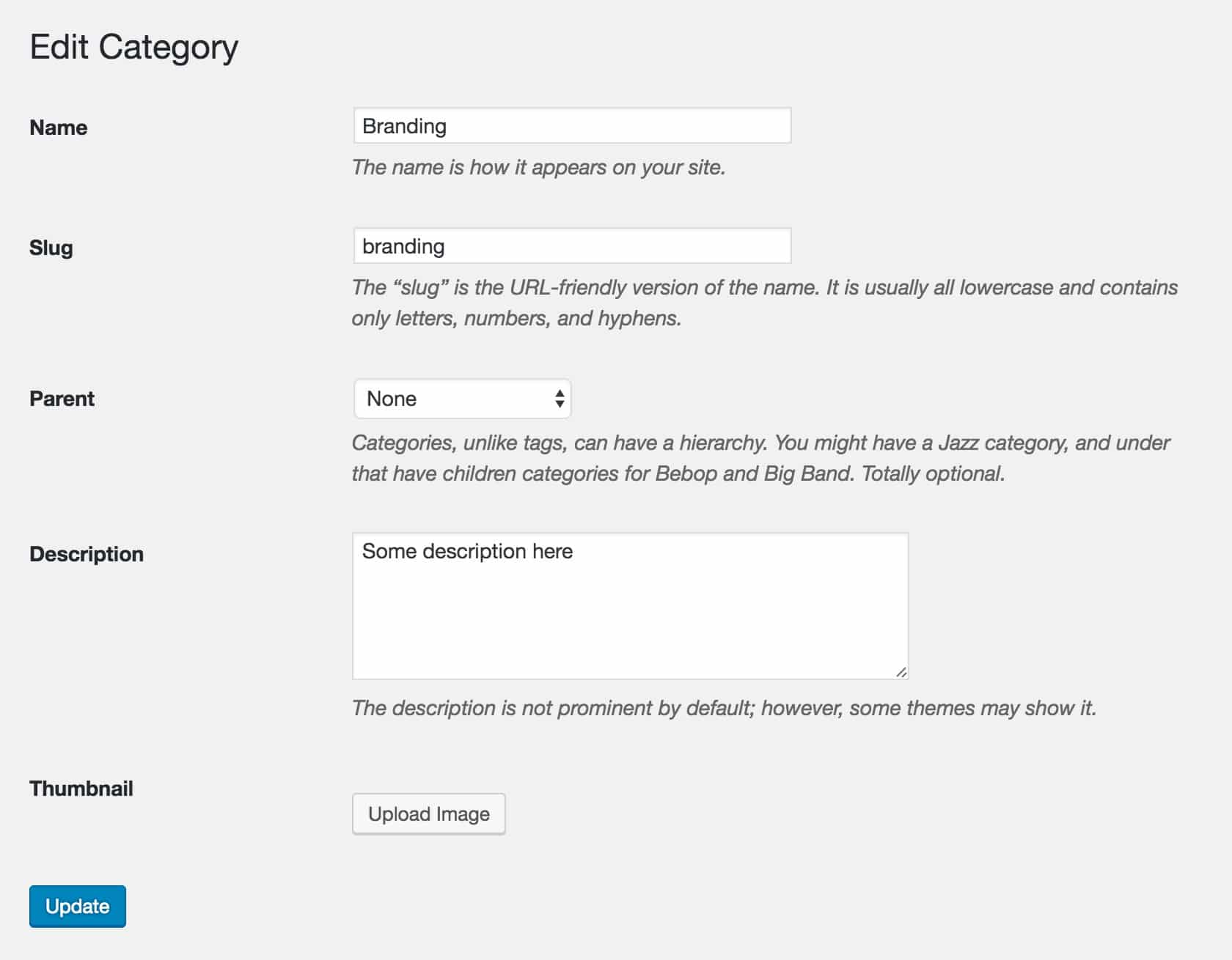Configuring Categories and Subcategories - Category edit page