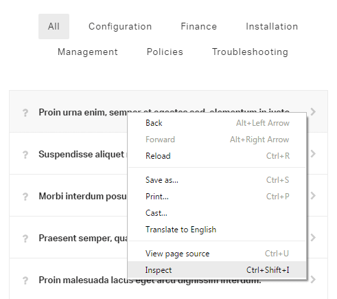 Adding custom CSS in the page settings - Inspect element