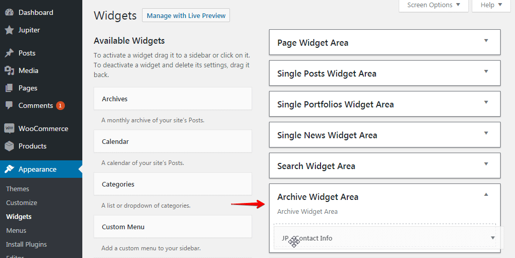 Blog archive widget area