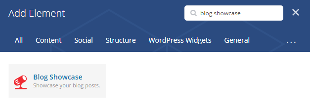 Blog showcase shortcode - add element