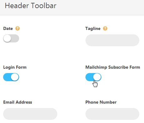 Configuring toolbar - Mailchimp subscribe form