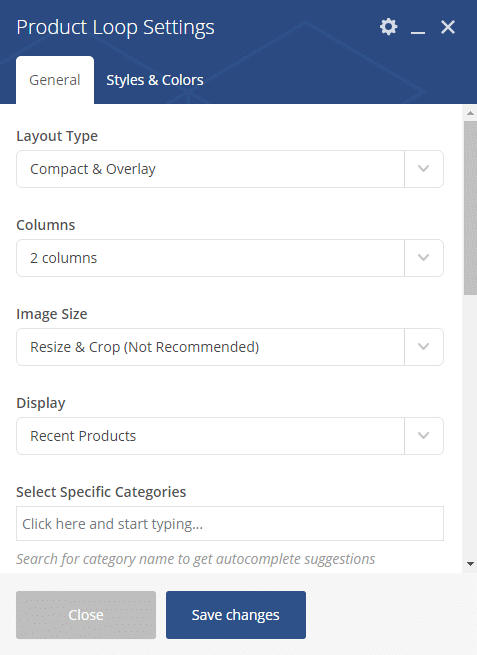 Displaying product posts - product loop settings