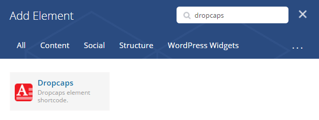 Dropcaps Shortcode - add element