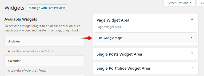 Google maps widget - widget area