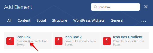 Icon box shortcode - add element