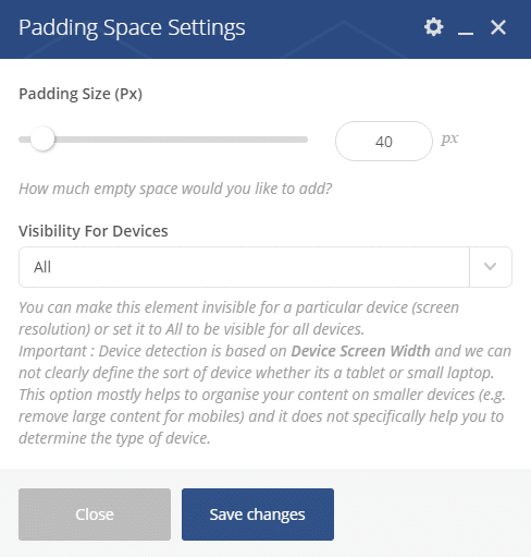 Padding Space shortcode - Padding Space settings