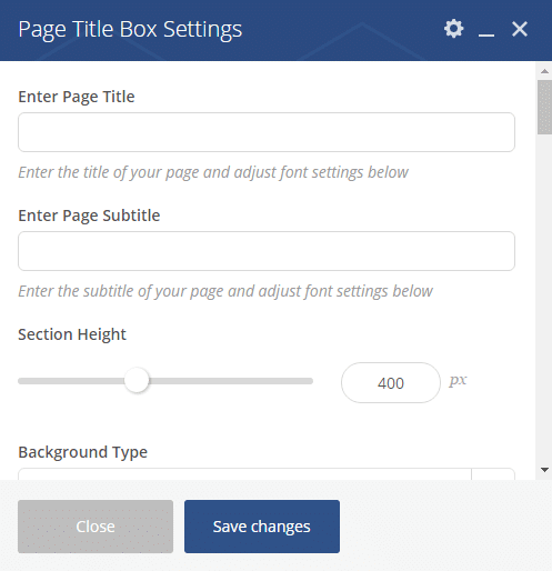 Page title box shortcode - shortcode settings