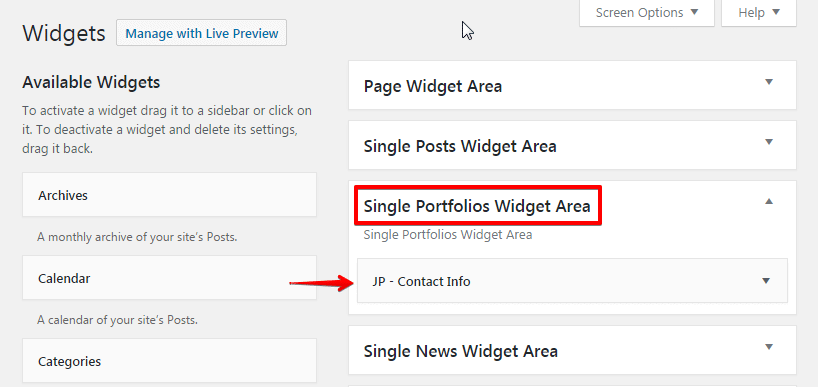Creating a portfolio post - Single Portfolios Widget Area