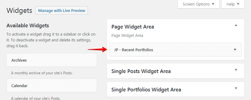 recent portfolios - widgets page