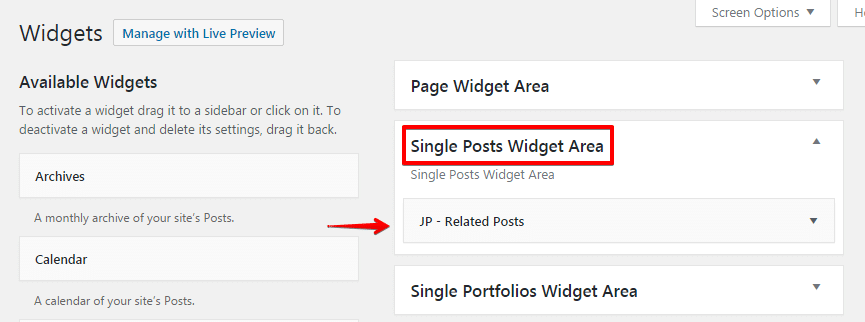 Related posts widget - widget area