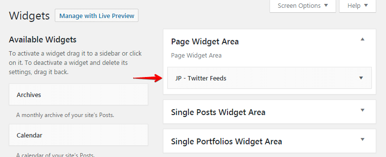 Twitter feeds widget - widgets area