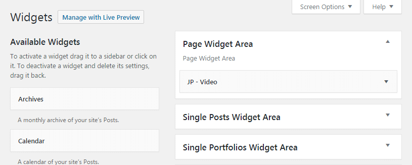 Video widget - widgets page