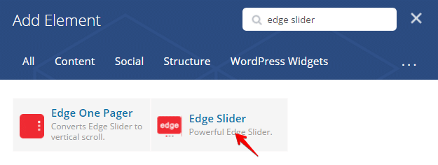 Edge slider shortcode - add element