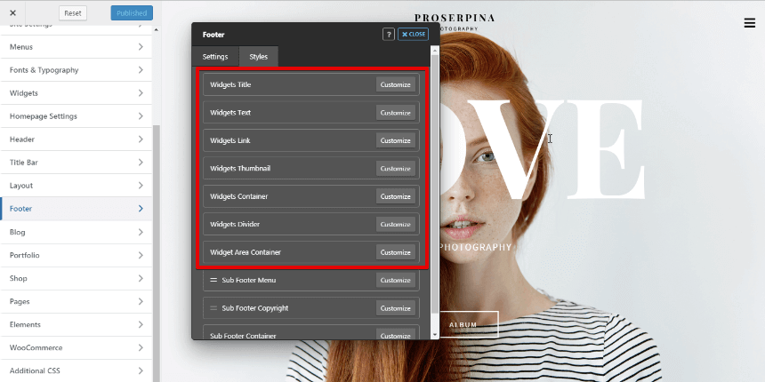 Create a custom footer widget styling options