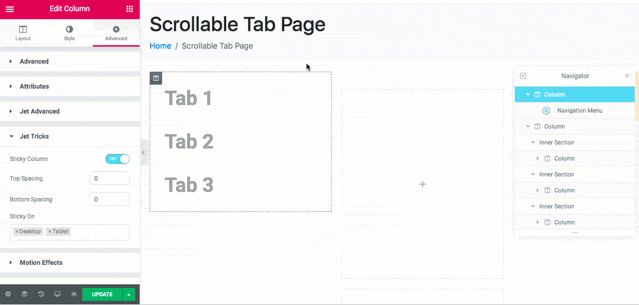 Scrollable Tab Gif 2 - The scrollable tab made by Jupiter X and Elementor.