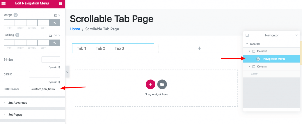 Scrollable Tab Screenshot 3 - Add a CSS class to the menu in order to avoid conflict while wiring CSS snippets. 