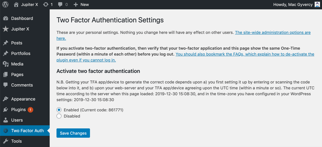  Two-Factor Authentication to WordPress Second