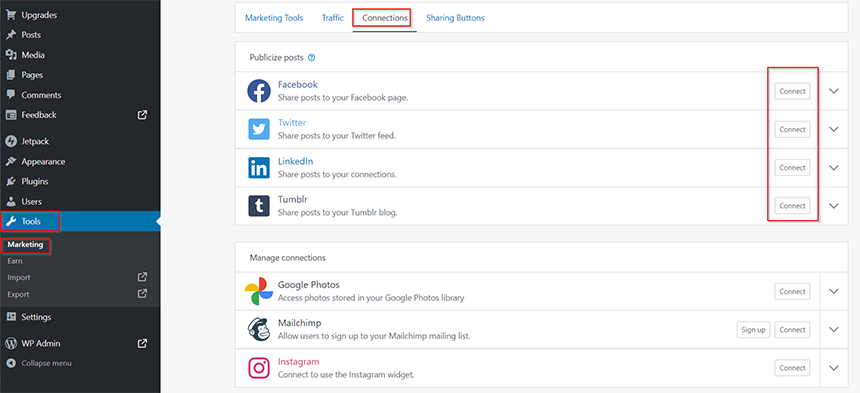 share WordPress posts automatically - jetpack social accounts